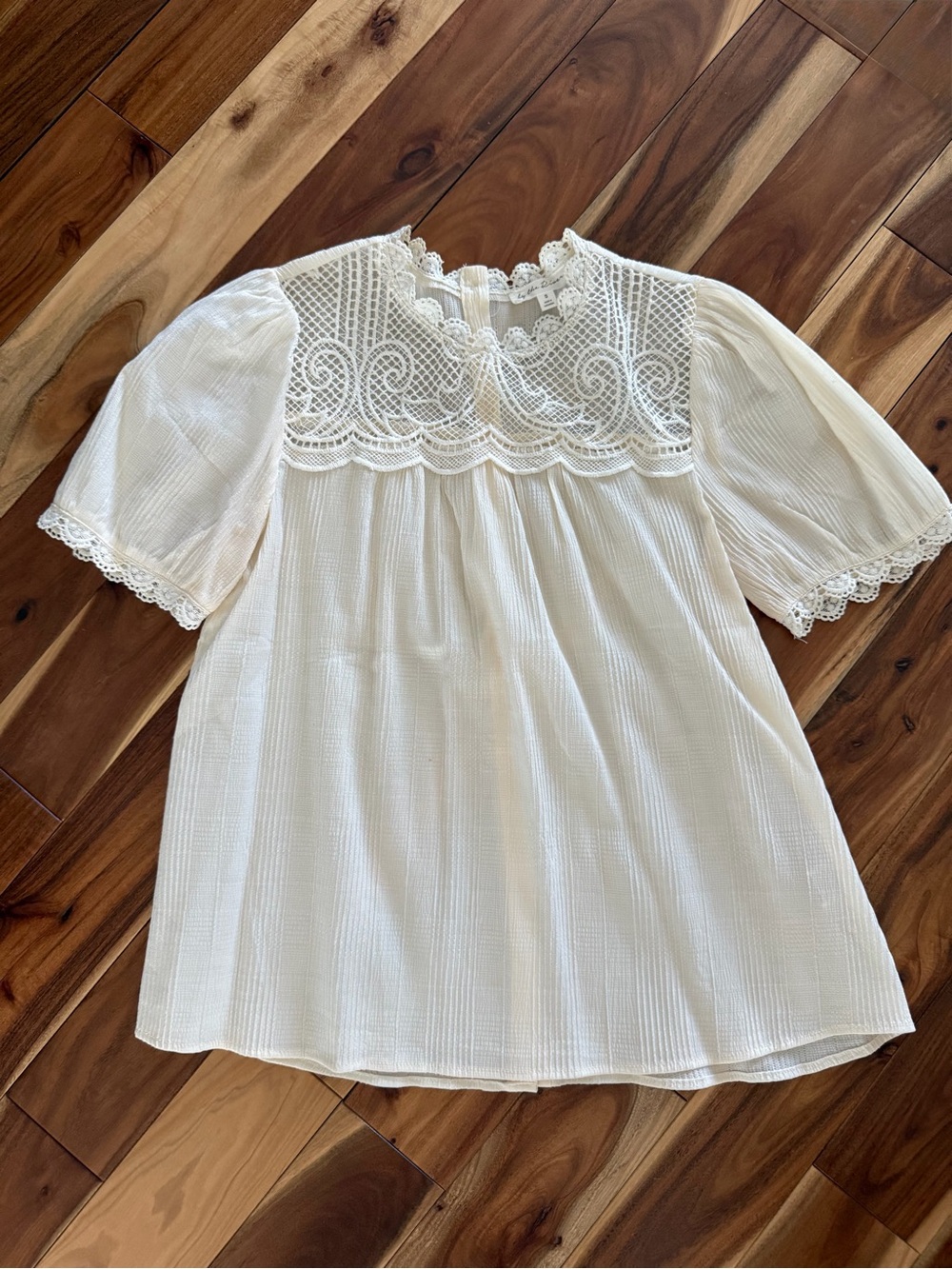 Joy the River Cream Lace Crochet Yoke Blouse